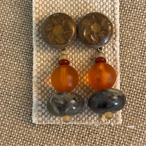 Teresa Goodall Designer Post Dangle Earrings Artisan OOAK FALL Autumn Orange - Picture 1 of 7